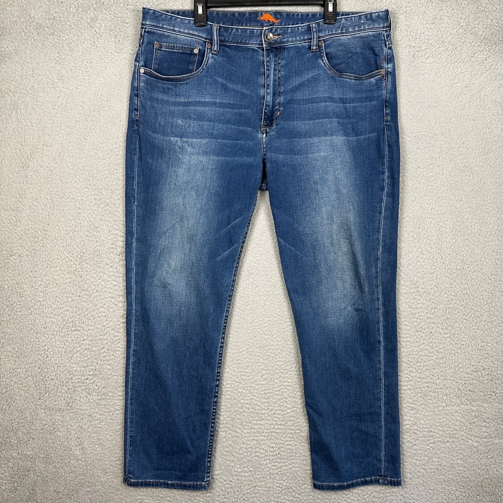 Tommy Bahama Jeans Mens 40X30 Island Crafted Blue Stretch Distressed 5-Pockets